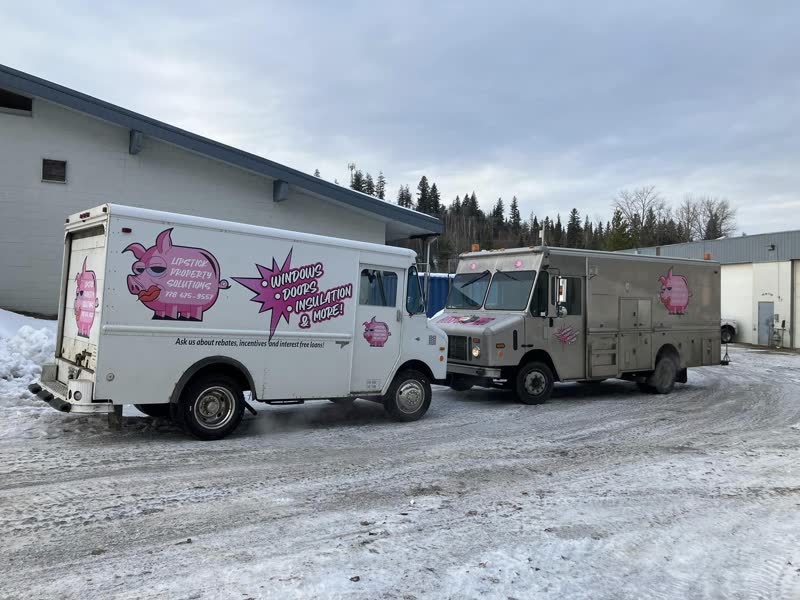 The two Boss Hog trucks waiting out a Prince George snowfall