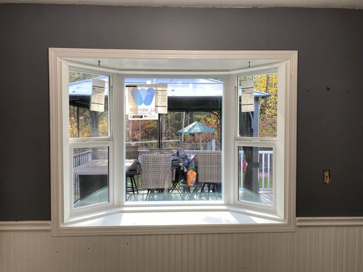 Finished bay window from inside, overlooking the deck