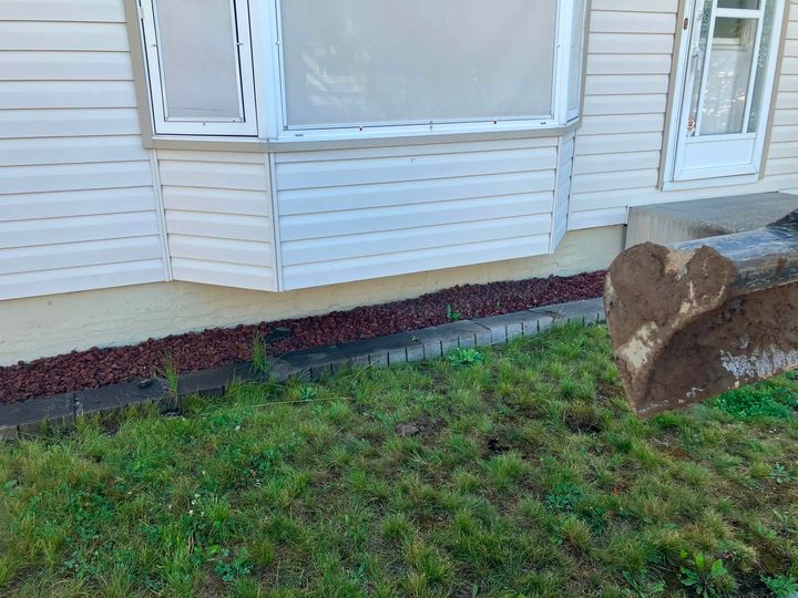 Before: Lawn below the bay window before the egress excavation