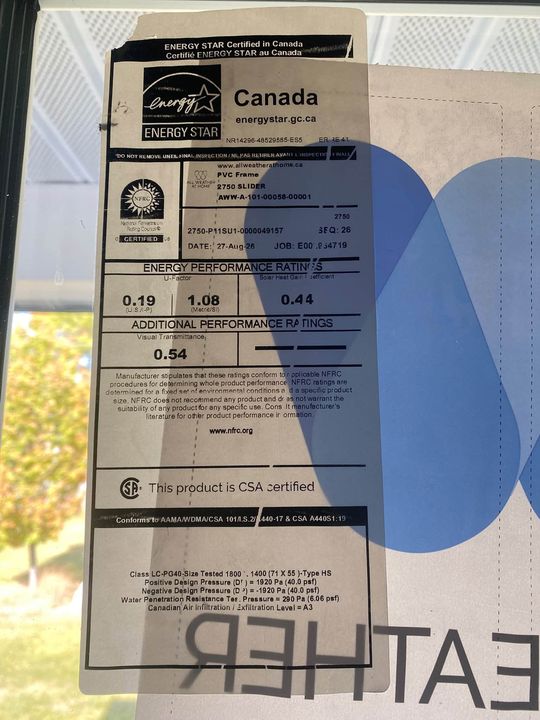 ENERGY STAR label on a new triple-pane window