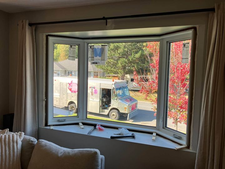 Finished triple-pane bay window from inside
